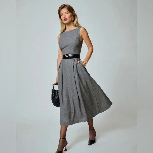 Reformation | Dresses | New Reformation Valene Boat Neck Wool Blend Midi  Dress In Gray | Poshmark